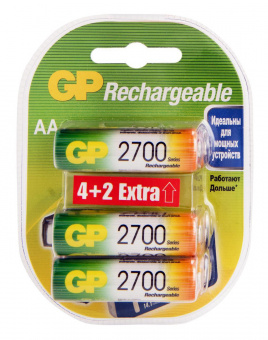 Аккумулятор GP Rechargeable 2700AAHC4/2 AA NiMH 2700mAh (6шт) блистер - купить недорого с доставкой в интернет-магазине
