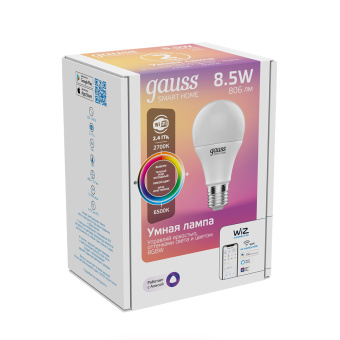 Умная лампа Gauss IoT Smart Home E27 8.5Вт 806lm Wi-Fi (1170112) - купить недорого с доставкой в интернет-магазине