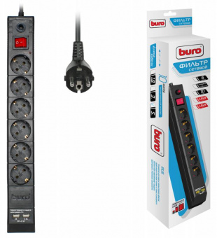 Сетевой фильтр Buro BU-SP5_USB_2A-B 5м (6 розеток) черный (коробка) - купить недорого с доставкой в интернет-магазине