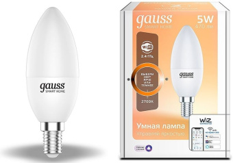 Умная лампа Gauss IoT Smart Home E14 5Вт 470lm Wi-Fi (упак.:1шт) (1100112) - купить недорого с доставкой в интернет-магазине