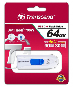 Флеш Диск Transcend 64Gb Jetflash 790 TS64GJF790W USB3.0 белый - купить недорого с доставкой в интернет-магазине