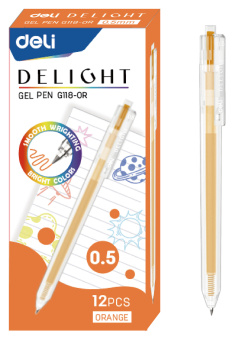 Ручка гелев. Deli Delight EG118-OR прозрачный оран. черн. линия 0.5мм - купить недорого с доставкой в интернет-магазине