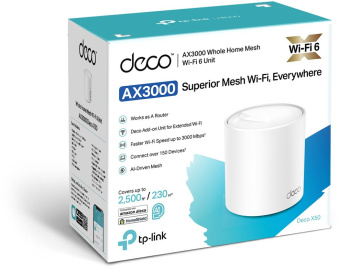 Бесшовный Mesh роутер TP-Link Deco X50(1-Pack) AX3000 10/100/1000BASE-TX белый (упак.:1шт) - купить недорого с доставкой в интернет-магазине