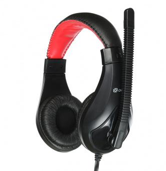 Наушники с микрофоном Оклик HS-L100 черный/красный 2м накладные оголовье (359485) - купить недорого с доставкой в интернет-магазине