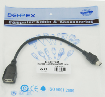 Кабель USB (f)-mini USB (m) 0.2м черный - купить недорого с доставкой в интернет-магазине