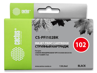 Картридж струйный Cactus CS-PFI102BK PFI-102BK черный (130мл) для Canon iPF500/iPF600/iPF700/ MFP M40/iPF765/LP17/LP24 - купить недорого с доставкой в интернет-магазине