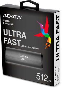 Накопитель SSD A-Data USB-C 512GB ASE760-512GU32G2-CTI SE760 1.8" серый - купить недорого с доставкой в интернет-магазине