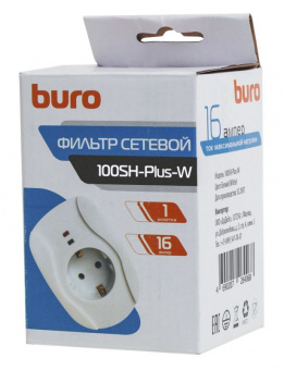 Сетевой фильтр Buro 100SH-Plus-W (1 розетка) белый (коробка) - купить недорого с доставкой в интернет-магазине