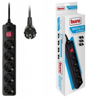 Сетевой фильтр Buro 500SH-3-B 3м (5 розеток) черный (коробка) - купить недорого с доставкой в интернет-магазине