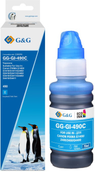 Чернила G&G GG-GI-490C GI-490 голубой 70мл для Canon Pixma G1400/G2400/G3400/G4400 - купить недорого с доставкой в интернет-магазине