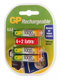 Аккумулятор GP Rechargeable 1000AAAHC4/2 AAA NiMH 1000mAh (6шт) блистер - купить недорого с доставкой в интернет-магазине