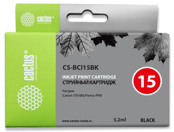 Картридж струйный Cactus CS-BCI15BK черный (5.2мл) для Canon BJ-I70 - купить недорого с доставкой в интернет-магазине