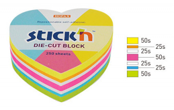 Блок самоклеящийся бумажный Stick`n 21836 64x67мм 250лист. неон ассорти "сердце" - купить недорого с доставкой в интернет-магазине