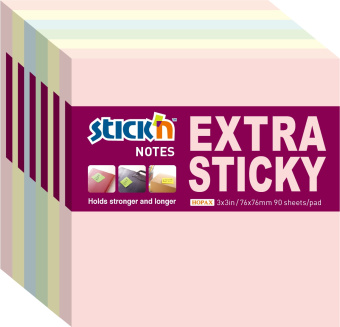 Блок самоклеящийся бумажный Stick`n Extra Sticky 21659 76x76мм 90лист. 70г/м2 пастель ассорти (упак.:6шт) - купить недорого с доставкой в интернет-магазине
