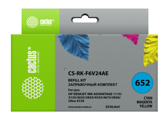 Заправочный набор Cactus CS-RK-F6V24AE многоцветный 3x30мл для HP DJ Ink Adv 1115/2135/3635/3835/4535 - купить недорого с доставкой в интернет-магазине