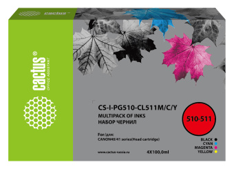 Чернила Cactus CS-I-PG510-CL511M/C/Y многоцветный набор 4x100мл для Canon Pixma MP240/MP250/MP260/MP270 - купить недорого с доставкой в интернет-магазине