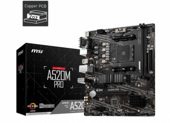 Материнская плата MSI A520M PRO Soc-AM4 AMD A520 2xDDR4 mATX AC`97 8ch(7.1) GbLAN RAID+VGA+HDMI+DP - купить недорого с доставкой в интернет-магазине