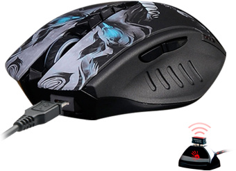 Мышь A4Tech Bloody R80 Plus Skull черный/рисунок оптическая (5000dpi) беспроводная USB (7but) - купить недорого с доставкой в интернет-магазине