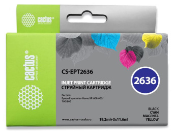 Картридж струйный Cactus CS-EPT2636 26XL черный/голубой/пурпурный/желтый набор (57.2мл) для Epson Expression Home XP-600/605/700 - купить недорого с доставкой в интернет-магазине