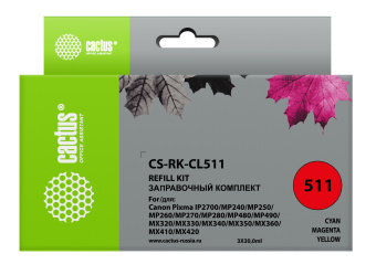 Заправочный набор Cactus CS-RK-CL511 многоцветный 3x30мл для Canon MP240/MP250/MP260/MP270 - купить недорого с доставкой в интернет-магазине
