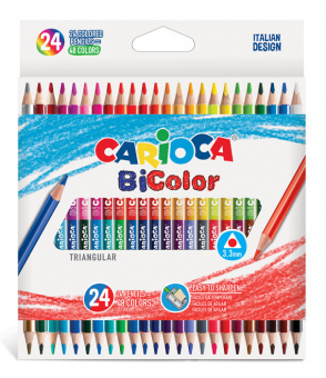 Carioca набор цветных двусторонних карандашей BiColor 24 штуки, 48 цветов + точилка (43031) - купить недорого с доставкой в интернет-магазине