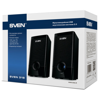 Колонки Sven 318 2.0 черный 5Вт портативные - купить недорого с доставкой в интернет-магазине