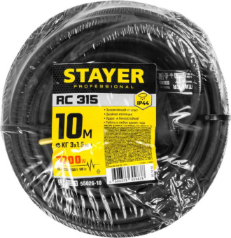 Удлинитель силовой Stayer 55026-10 3x1.5кв.мм 1розет. 10м КГ без катушки черный - купить недорого с доставкой в интернет-магазине