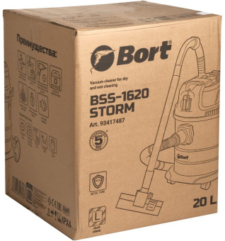 Строительный пылесос Bort BSS-1620-Storm 1600Вт (уборка: сухая/влажная) синий - купить недорого с доставкой в интернет-магазине