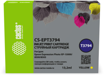 Картридж струйный Cactus CS-EPT3794 378XL желтый (13.2мл) для Epson Expression Photo XP-8500/XP-8505/XP-15000 - купить недорого с доставкой в интернет-магазине