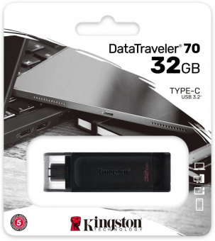 Флеш Диск Kingston 64Gb DataTraveler 70 Type-C DT70/64GB USB3.2 черный - купить недорого с доставкой в интернет-магазине