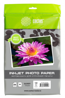 Фотобумага Cactus CS-GA413050ED A4/130г/м2/50л./белый глянцевое для струйной печати - купить недорого с доставкой в интернет-магазине