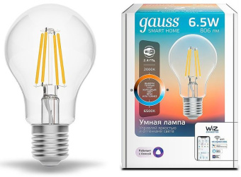 Умная лампа Gauss IoT Smart Home E27 6.5Вт 806lm Wi-Fi (упак.:1шт) (1220112) - купить недорого с доставкой в интернет-магазине