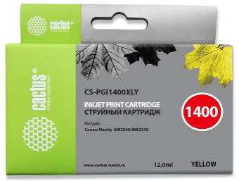 Картридж струйный Cactus CS-PGI1400XLY PGI-1400 желтый (12мл) для Canon MB2050/MB2350/MB2040/MB2340 - купить недорого с доставкой в интернет-магазине