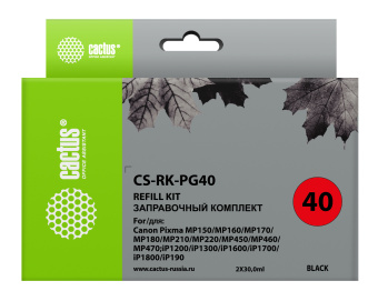 Заправочный набор Cactus CS-RK-PG40 черный 2x60мл для Canon MP150/MP160/MP170/MP180/MP210 - купить недорого с доставкой в интернет-магазине