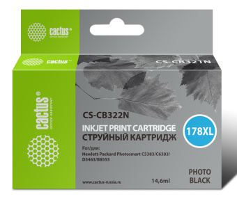 Картридж струйный Cactus CS-CB322N(CS-CB322) №178XL фото черный (14.6мл) для HP PS B8553/C5383/C6383/D5463 - купить недорого с доставкой в интернет-магазине