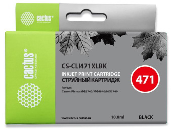 Картридж струйный Cactus CS-CLI471XLBK CLI-471XL BK фото черный (10.8мл) для Canon TS5040/MG5740/MG6840/MG7740 - купить недорого с доставкой в интернет-магазине
