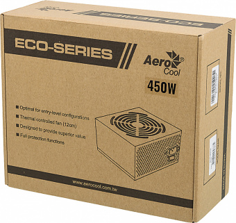 Блок питания Aerocool ATX 450W ECO-450 (24+4pin) 120mm fan 2xSATA RTL - купить недорого с доставкой в интернет-магазине