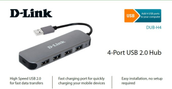 Разветвитель USB 2.0 D-Link DUB-H4 4порт. черный (DUB-H4/E1A) - купить недорого с доставкой в интернет-магазине