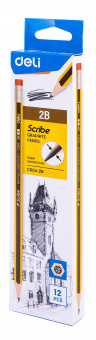 Карандаш ч/г Deli EC004-2B Scribe 2B шестигран. тополь карт.кор. (12шт) ластик - купить недорого с доставкой в интернет-магазине
