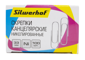 Скрепки Silwerhof никель 33мм (упак.:100шт) картонная коробка - купить недорого с доставкой в интернет-магазине