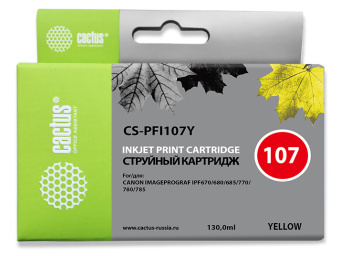 Картридж струйный Cactus CS-PFI107Y PFI-107Y желтый (130мл) для Canon IP iPF670/iPF680/iPF685/iPF770/iPF780/iPF785/ - купить недорого с доставкой в интернет-магазине