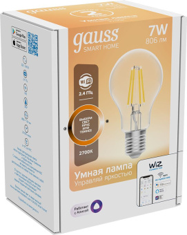 Умная лампа Gauss IoT Smart Home E27 6.5Вт 806lm Wi-Fi (упак.:1шт) (1200112) - купить недорого с доставкой в интернет-магазине