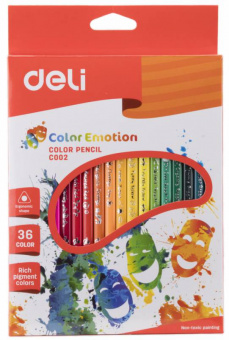 Карандаши цв. Deli EC00230 Color Emotion трехгран. липа 36цв. коробка/европод. (36шт) - купить недорого с доставкой в интернет-магазине