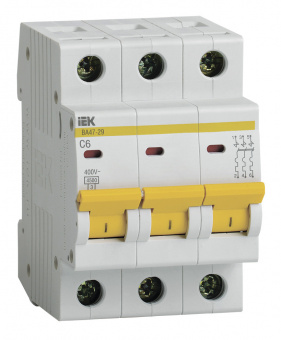Выключатель автоматический IEK ВА47-29 MVA20-3-006-C 6A тип C 4.5kA 3П 400В 3мод белый (упак.:1шт) - купить недорого с доставкой в интернет-магазине