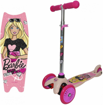 Самокат 1TOY Barbie детский 3-кол. розовый/мультиколор (Т11410Н) - купить недорого с доставкой в интернет-магазине