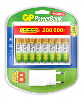 Аккумулятор + зарядное устройство GP PowerBank 270AAHC/CPBXL-2CR8 AA NiMH 2700mAh (8шт) блистер - купить недорого с доставкой в интернет-магазине
