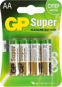 Батарея GP Super Alkaline 15A LR6 AA (4шт) - купить недорого с доставкой в интернет-магазине