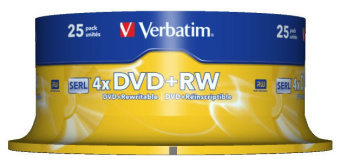 Диск DVD+RW Verbatim 4.7Gb 4x Cake Box (25шт) (43489) - купить недорого с доставкой в интернет-магазине
