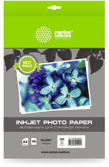Фотобумага Cactus CS-GA4200100ED A4/200г/м2/100л./белый глянцевое для струйной печати - купить недорого с доставкой в интернет-магазине