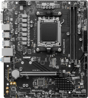 Материнская плата MSI PRO A620M-E SocketAM5 AMD A620 2xDDR5 mATX AC`97 8ch(7.1) GbLAN RAID+VGA+HDMI - купить недорого с доставкой в интернет-магазине